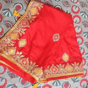 Red And Yellow Saree Without Blouse