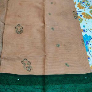 Chikoo Color Green Border Saree