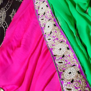 Heavy Designer Pink And Green Saree