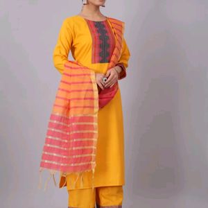 Mustard Suit Pant Set With Dupatta