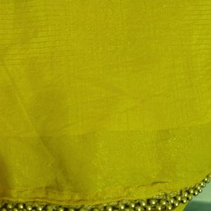 Yellow And Gold Saree With Red Banarasi Silkblouse