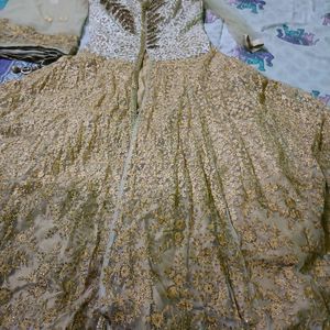 Fully Embroidered Golden Gown With Heavy Can Can