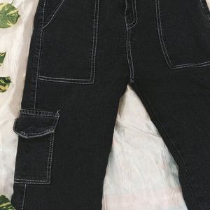 6 Pockets Black Cargo Jeans