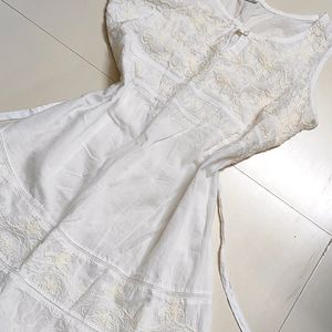 Off White Embroidery Short Kurta