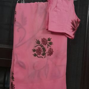 Pink Colour With Thread Embroidery