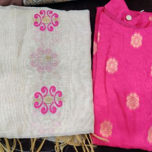 Women Pink Kurta With Printed Dupatta