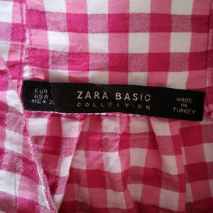 Zara Pink & White Gingham Top