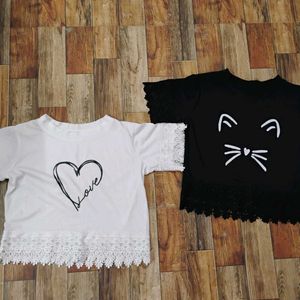 Combo Of 2 T Shirts Black And White Crop Top