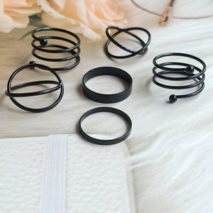 Black Stackable Rings ( Set Of 6)