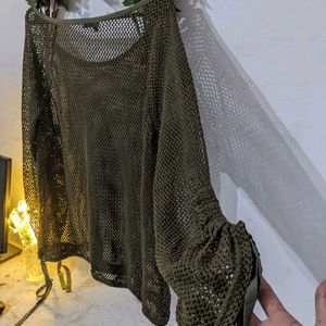 Olive Green Net Top