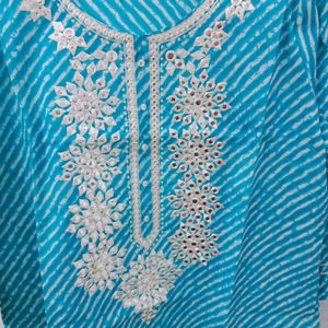 Leheriya Cotton Straight Kurta