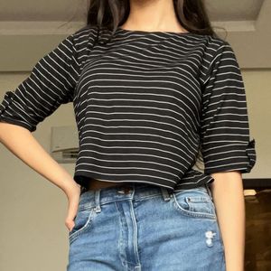 Black striped crop top