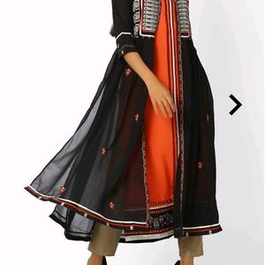 Printed Open Front Layered Kurta