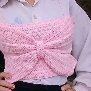 Crochet Pink Bow Top