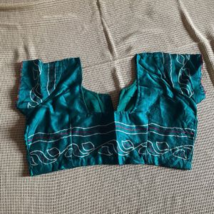 Green Bandhani Saree With Stitched Blouse