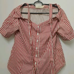 Red White Striped Off Shoulder Shirt