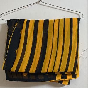 Yellow And Black Strips Saree