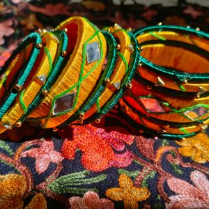 Handmade Silk Thread And Mirror Work Bangle Set