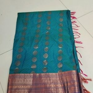 Sapphire Green And Blue Semi Soft Silk Saree...