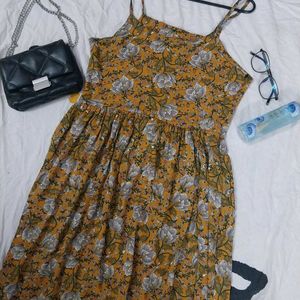 Mustard Floral Print Dress