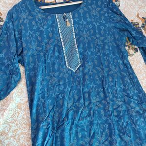 Blue Cotton Printed Kurta For Women