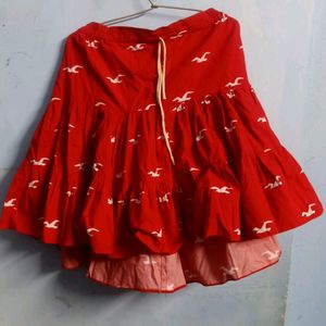 printed red frilled skirt