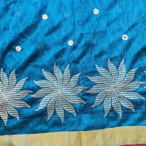 Gorgeous Peacock Blue Colour Saree