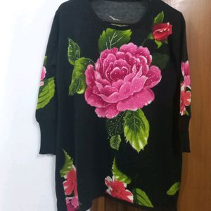 Latest Black Woolen Flower Print With Stone Work