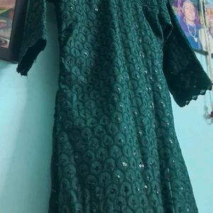 ELEGANT GREEN CHIKANKARI KURTI WITH MIRROR