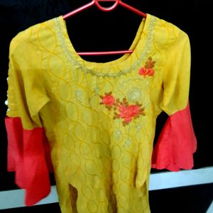 Yellow Multi Disign Kurti