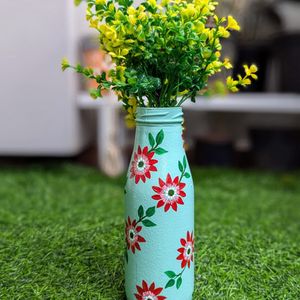 Handpainted Blue Glass Bottle