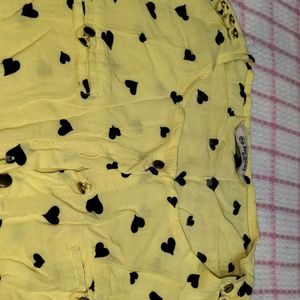 Yellow Round Neck Shirt With Black Heart Print