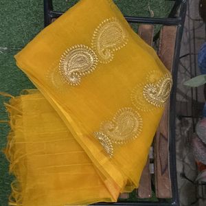 Vibrant Yellow Dupatta With Golden Embroidery