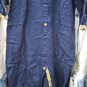 Pure Cotton Navy Blue Collared Kurta