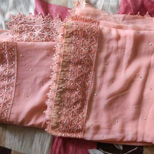 Pink Saree With Stitched Blouse