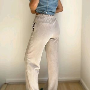 Zara Beige Corduroy High Waisted Wide Leg Pant