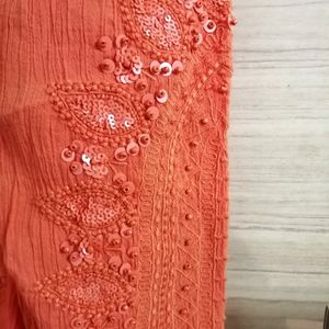 Orange Embroidered Short Kurta