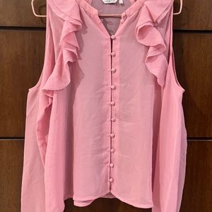 Cover Story Pink Ruffled Cold Shoulder Shirt