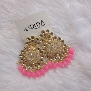 Pink Moti Earings