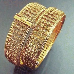 SET OF 2 - ETHNIC GOLDEN STONE BRACELET BANGLES