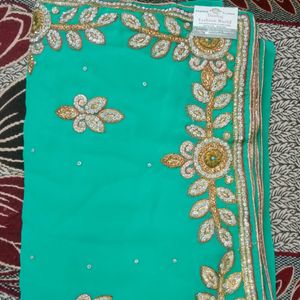 Georgette Saree With Machine Embroidery