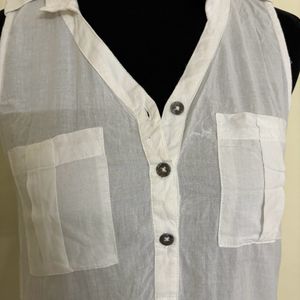 Branded Sleeveless White Shirt