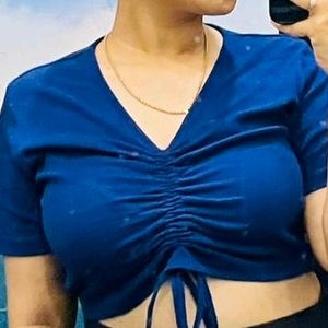 Blue Ribbed Crop Top