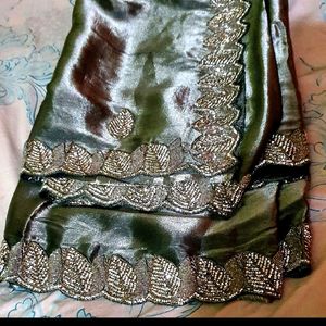 Party wear silver hand work saree