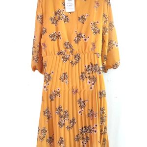 Sassafras Mustard Floral Printed Dress ( Women)