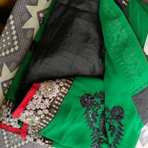 Black And Green Work Saree