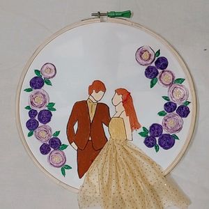 Dancing Couple Embroidered Wooden Hoop