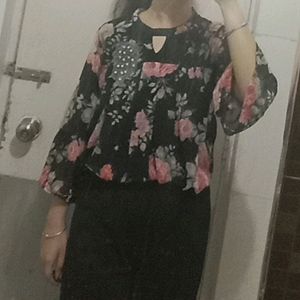 Black Top With Floral Print