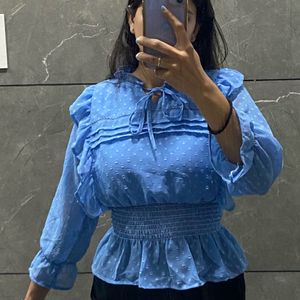 A Ice Blue Frill Top