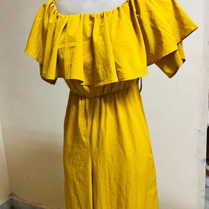 Korean Long Full Yellow Jumpsuit